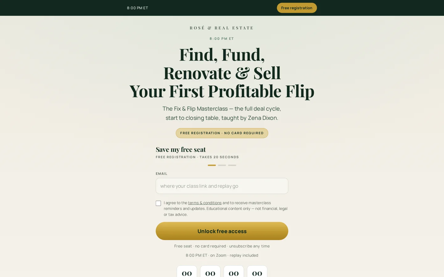 Registration page example